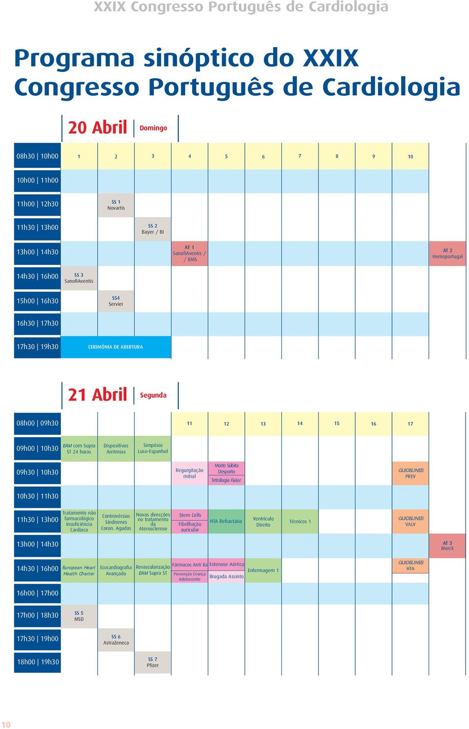 08h00 09h30 11 12 13 14 15 16 17 09h00 10h30 EAM com Supra ST 24 horas Dispositivos Arritmias Simpósio Luso-Espanhol 09h30 10h30 Regurgitação mitral Morte Súbita Desporto Tetralogia Fallot GUIDELINES