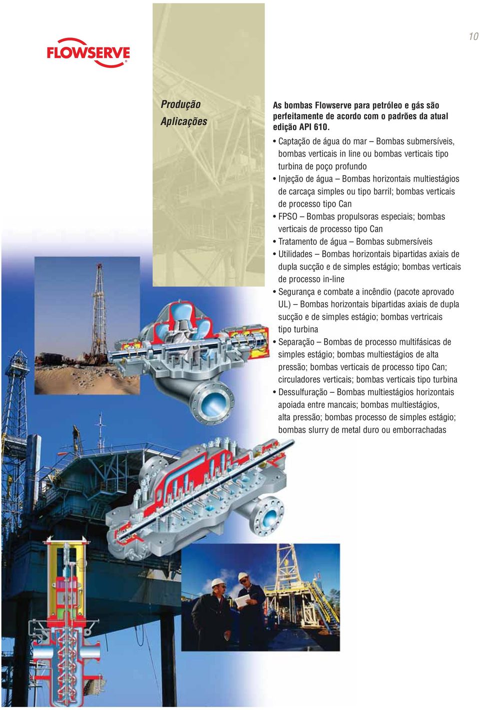 barril; bombas verticais de processo tipo Can FPSO Bombas propulsoras especiais; bombas verticais de processo tipo Can Tratamento de água Bombas submersíveis Utilidades Bombas horizontais bipartidas