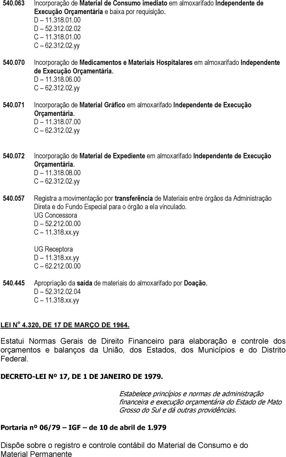 071 Incorporação de Material Gráfico em almoxarifado Independente de Execução Orçamentária. D 11.318.07.00 C 62.312.02.yy 540.