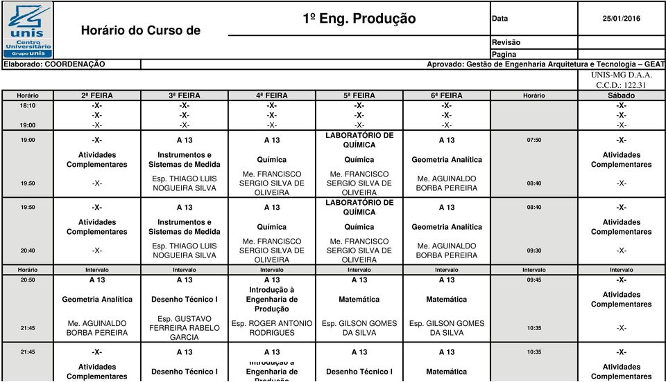 AGUINALDO BORBA PEREIRA Química Química Geometria Analítica Me. FRANCISCO SERGIO SILVA DE OLIVEIRA Me. FRANCISCO SERGIO SILVA DE OLIVEIRA 08:40 A 13 08:40 Me.