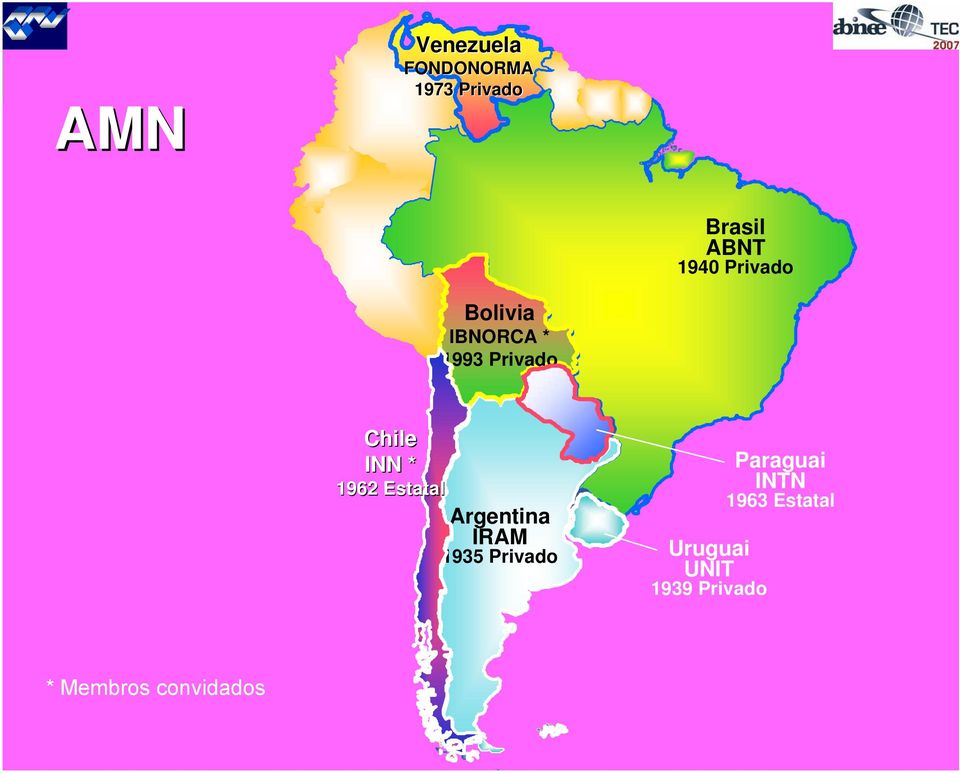 1962 Estatal Paraguai INTN 1963 Estatal Argentina IRAM