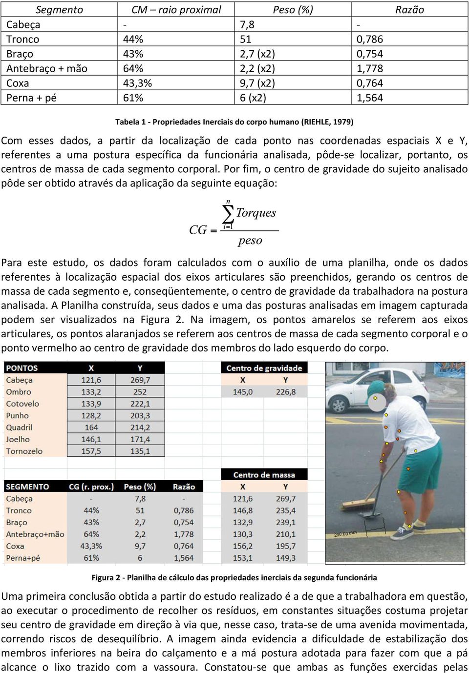 analisada, pôde- se localizar, portanto, os centros de massa de cada segmento corporal.