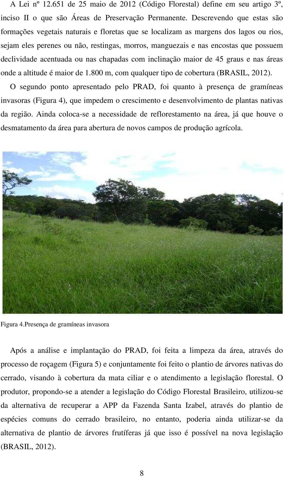 declividade acentuada ou nas chapadas com inclinação maior de 45 graus e nas áreas onde a altitude é maior de 1.800 m, com qualquer tipo de cobertura (BRASIL, 2012).