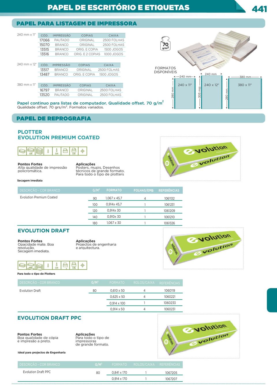 E COPA 00 JOGOS FORMATOS DSPONÍVES 240 mm 240 mm 380 mm 380 mm x MPRESSÃO COPAS CAXA 6797 BRANCO ORGNAL 200 FOLHAS 320 PAUTADO ORGNAL 200 FOLHAS Papel continuo para listas de computador.