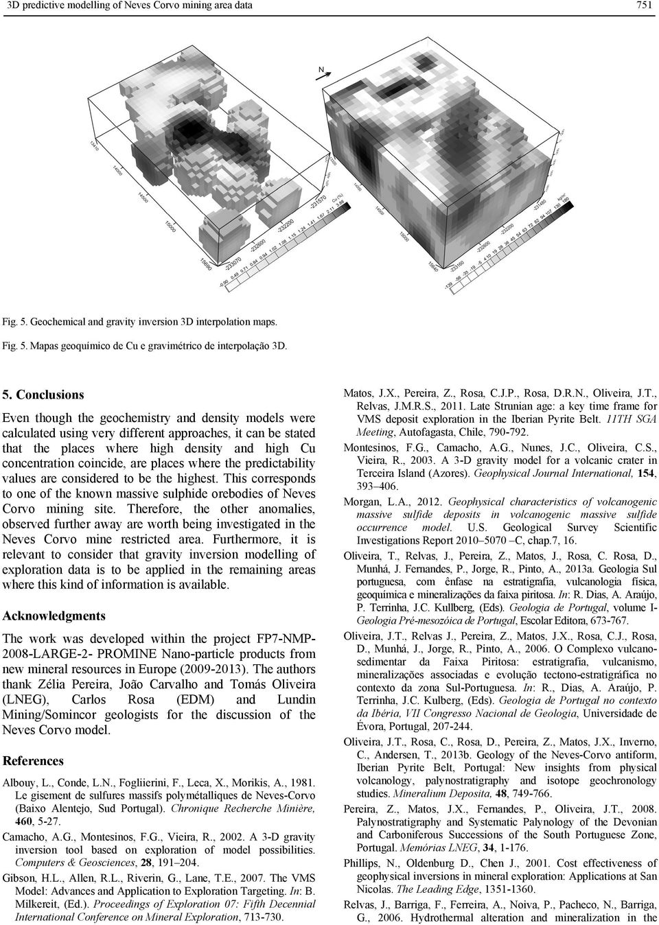 Mapas geoquímico de Cu e gravimétrico de interpolação 3D. 5.