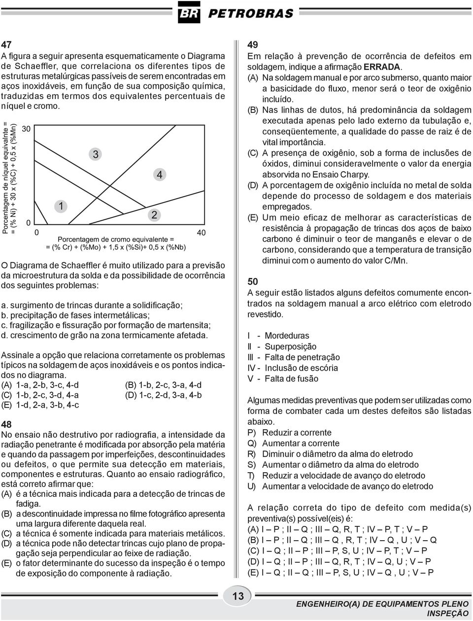 O Diagrama de Schaeffler é muito utilizado para a previsão da microestrutura da solda e da possibilidade de ocorrência dos seguintes problemas: a. surgimento de trincas durante a solidificação; b.