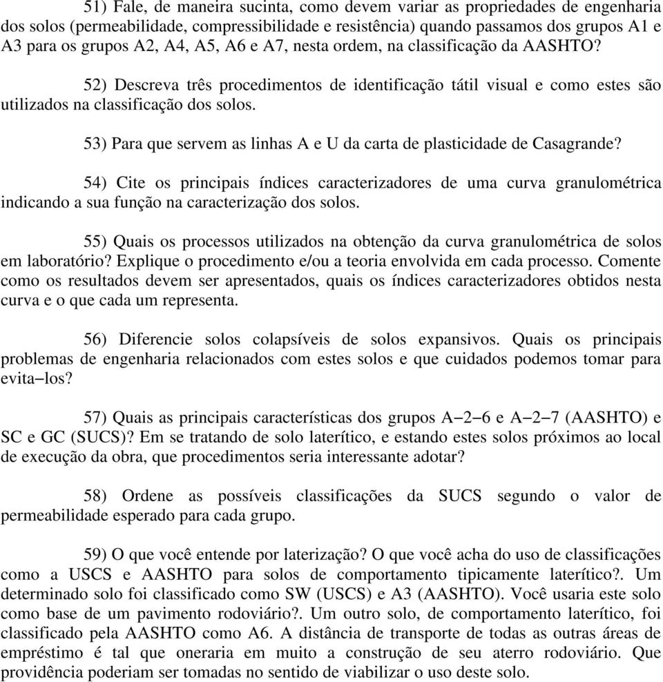 53) Para que servem as linhas A e U da carta de plasticidade de Casagrande?