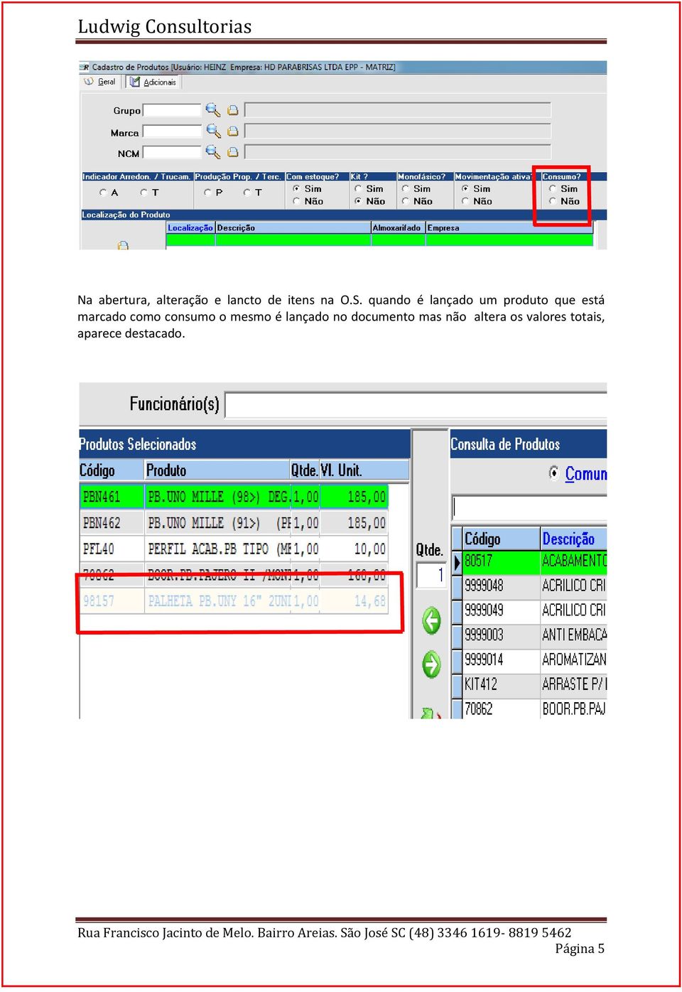 consumo o mesmo é lançado no documento mas não