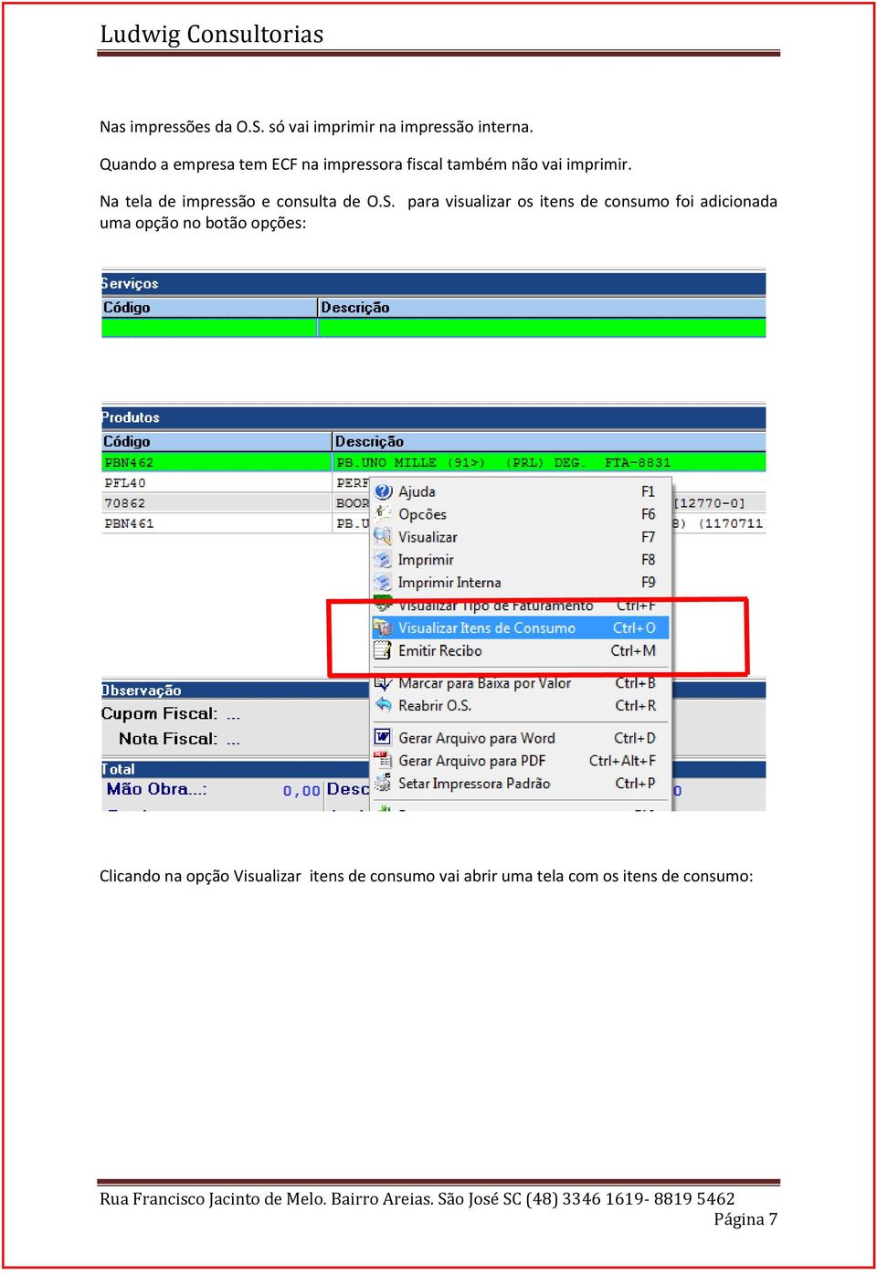 Na tela de impressão e consulta de O.S.