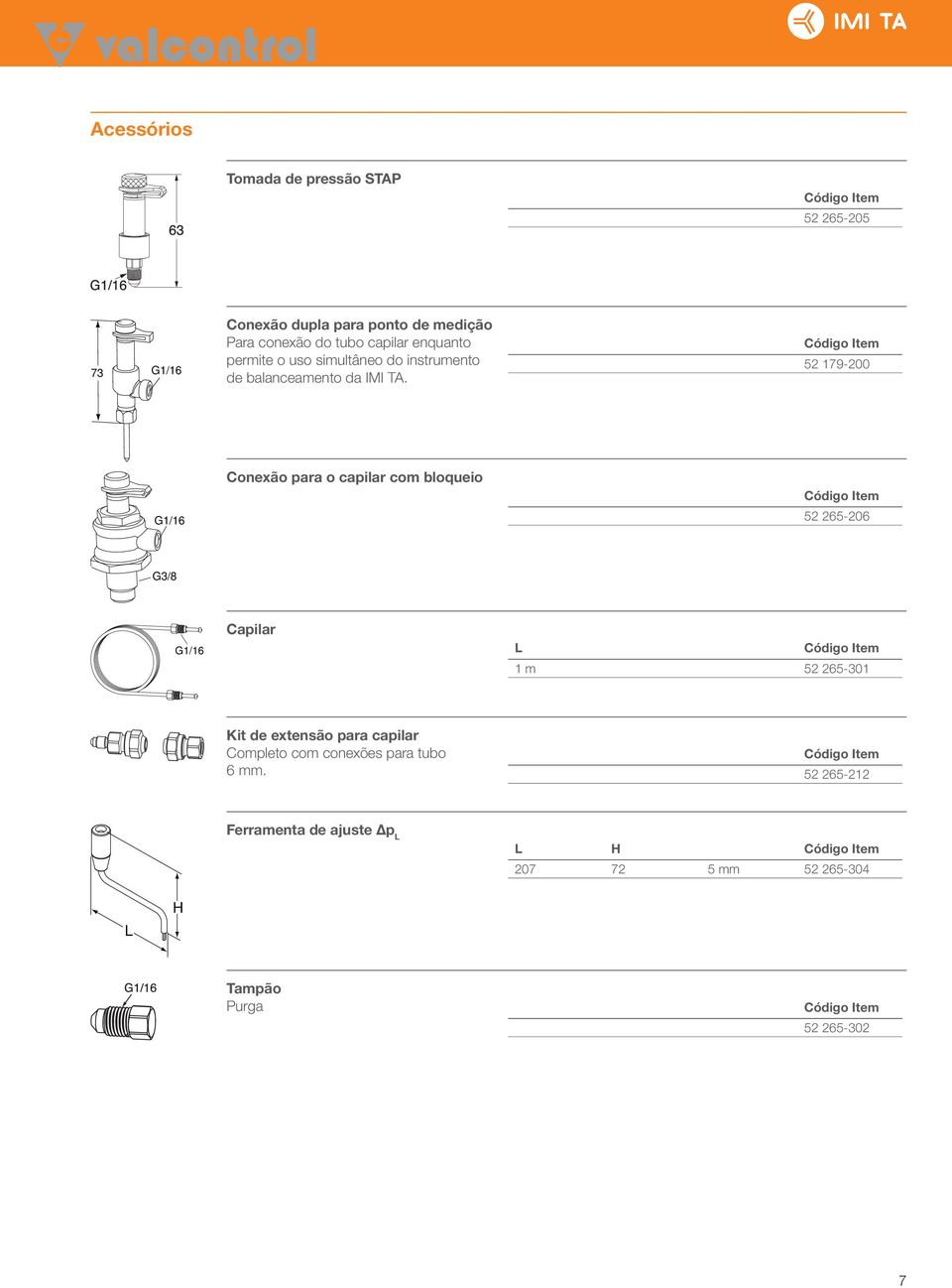 52 179-200 Conexão para o capilar com bloqueio 52 265-206 G1/16 G3/8 Capilar G1/16 L 1m 52 265-301 Kit de