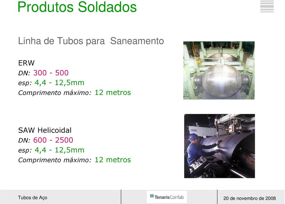 Comprimento máximo: 12 metros SAW Helicoidal