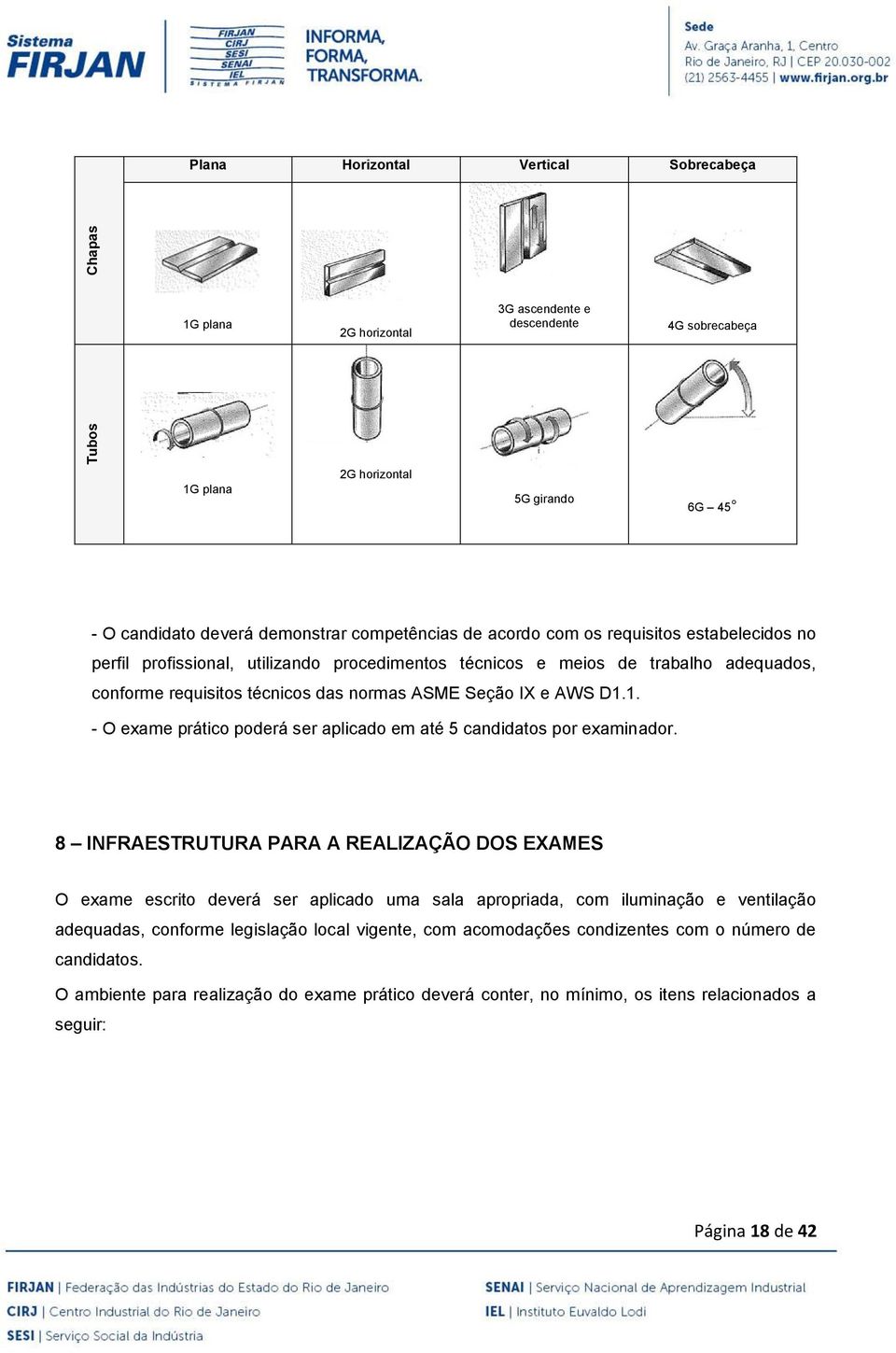 AWS D1.1. - O exame prático poderá ser aplicado em até 5 candidatos por examinador.