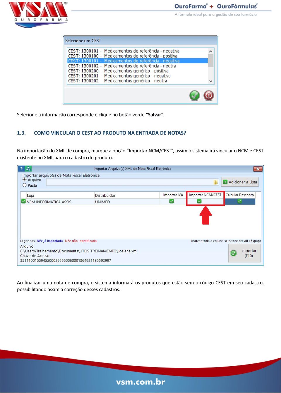 Na importação do XML de compra, marque a opção Importar NCM/CEST, assim o sistema irá vincular o NCM e CEST