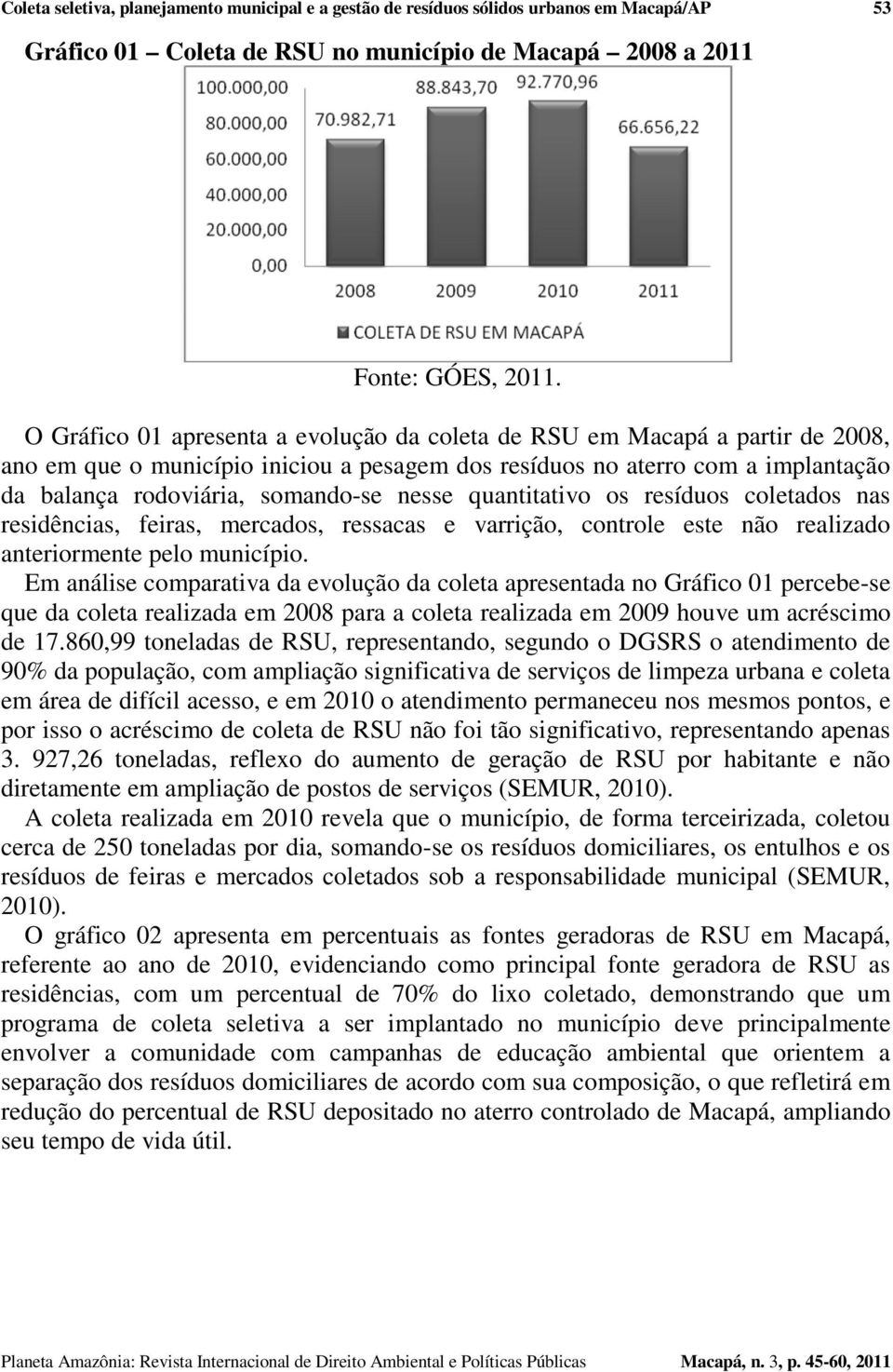 nesse quantitativo os resíduos coletados nas residências, feiras, mercados, ressacas e varrição, controle este não realizado anteriormente pelo município.