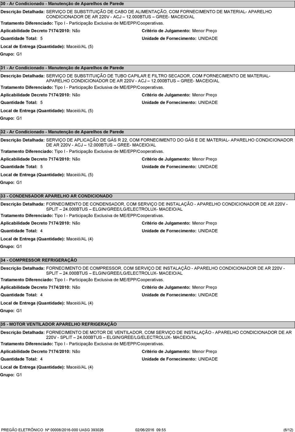 DE MATERIAL- APARELHO CONDICIONADOR DE AR 0V - ACJ.