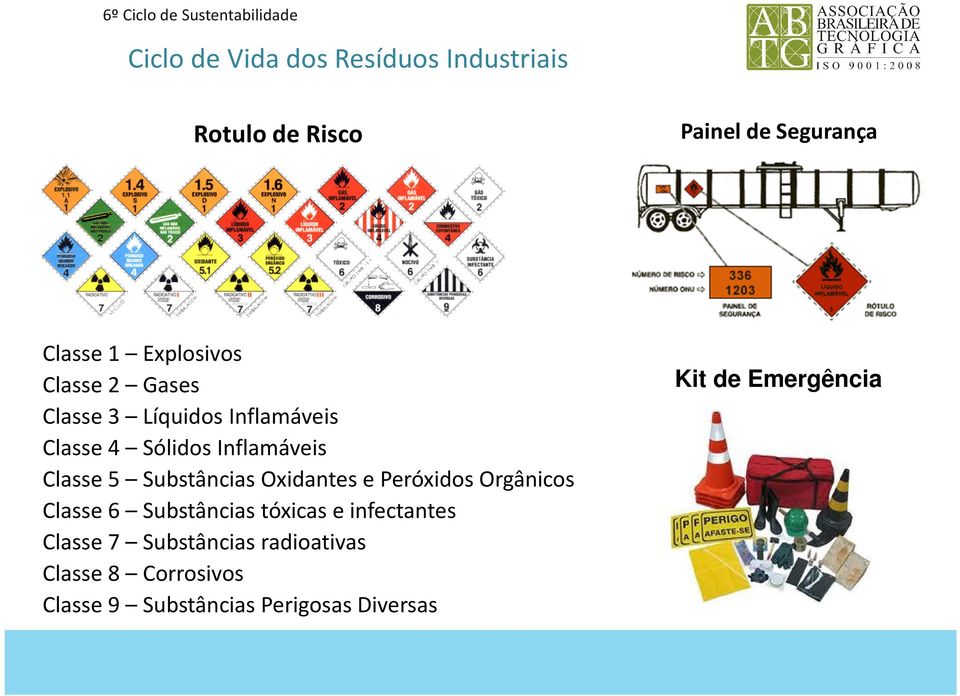 Peróxidos Orgânicos Classe 6 Substâncias tóxicas e infectantes Classe 7 Substâncias
