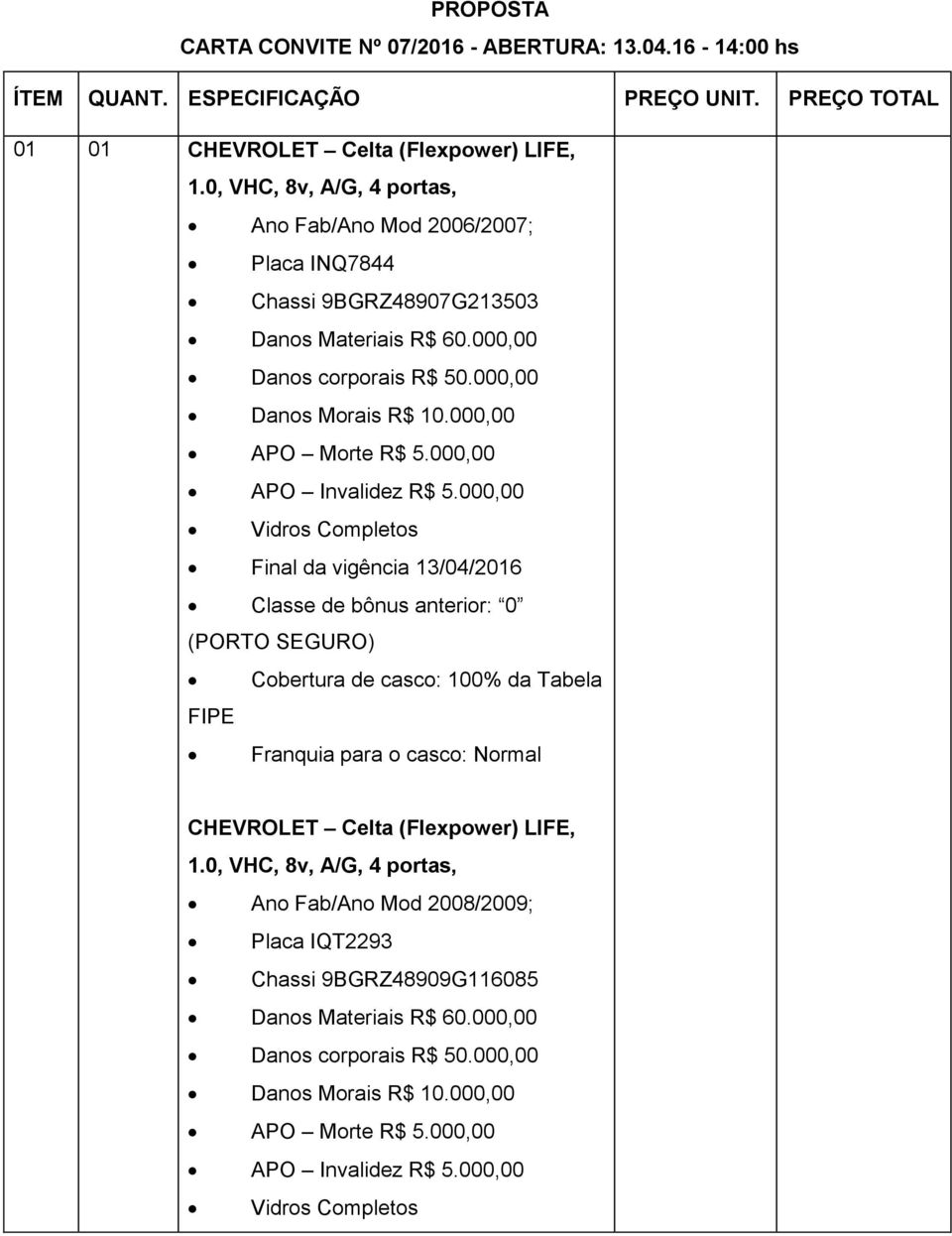 0, VHC, 8v, A/G, 4 portas, Ano Fab/Ano Mod 2006/2007; Placa INQ7844 Chassi 9BGRZ48907G213503