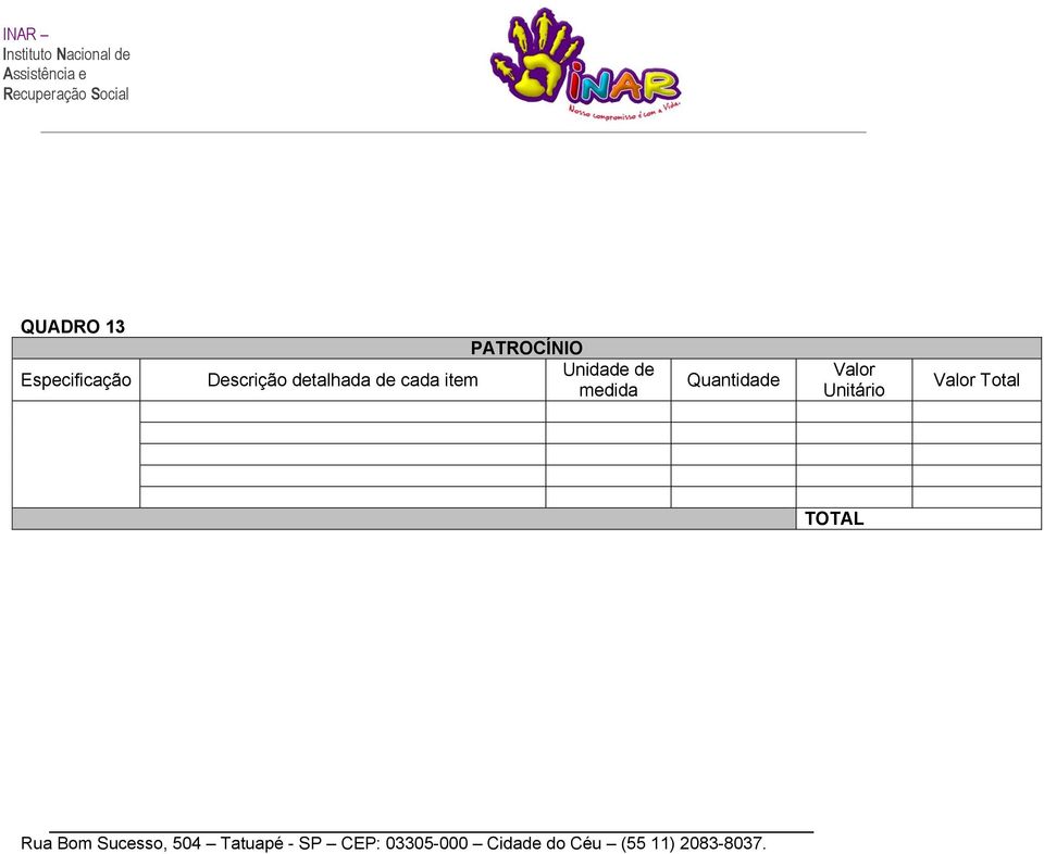 detalhada de cada item medida