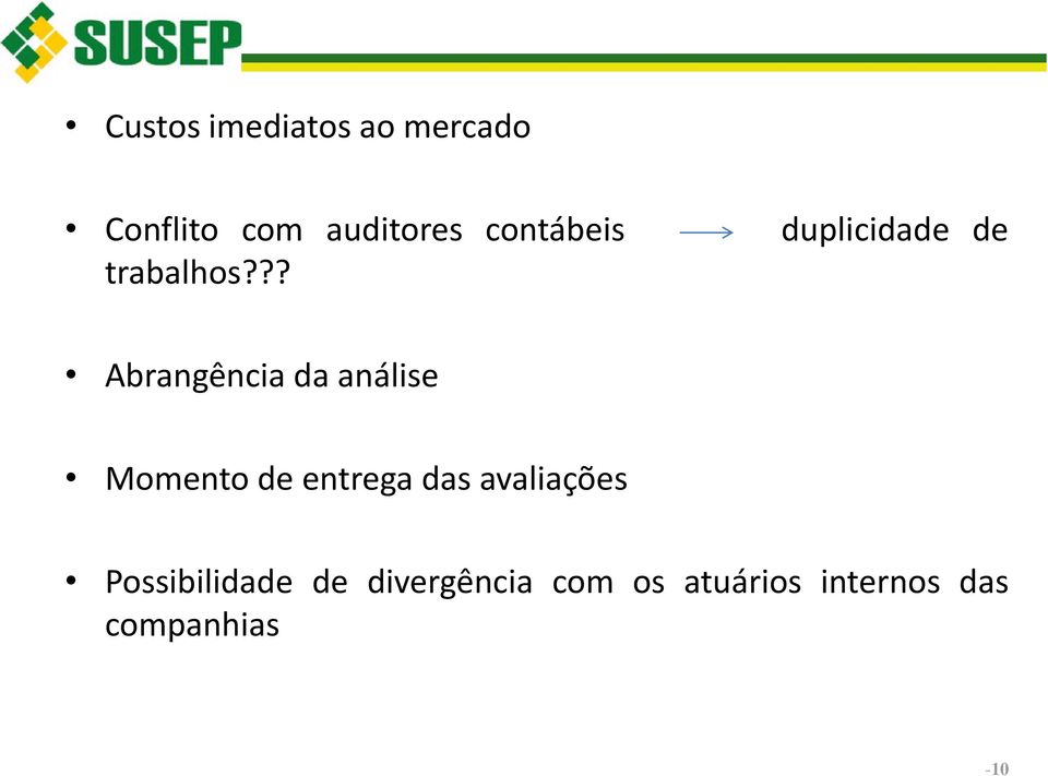 ?? Abrangência da análise Momento de entrega das