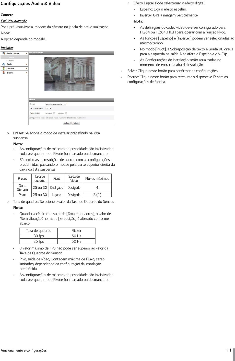 264 ou H.264_HIGH para operar com a função Pivot. As funções [Espelho] e [Inverter] podem ser selecionadas ao mesmo tempo.