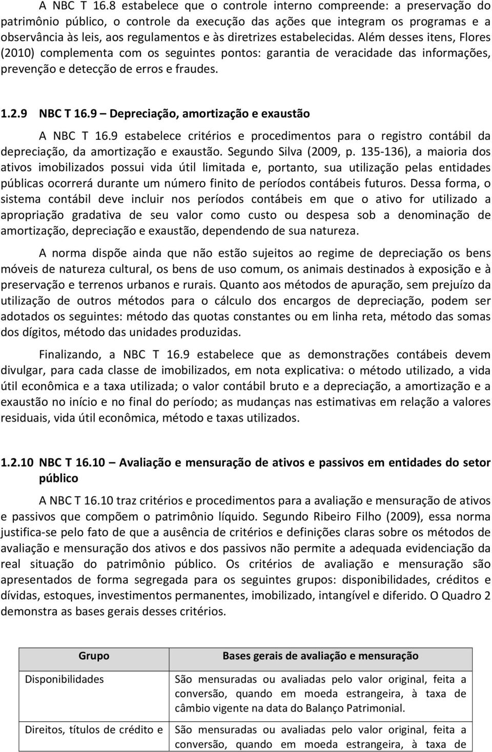 diretrizes estabelecidas. Além desses itens, Flores (2010) complementa com os seguintes pontos: garantia de veracidade das informações, prevenção e detecção de erros e fraudes. 1.2.9 NBC T 16.