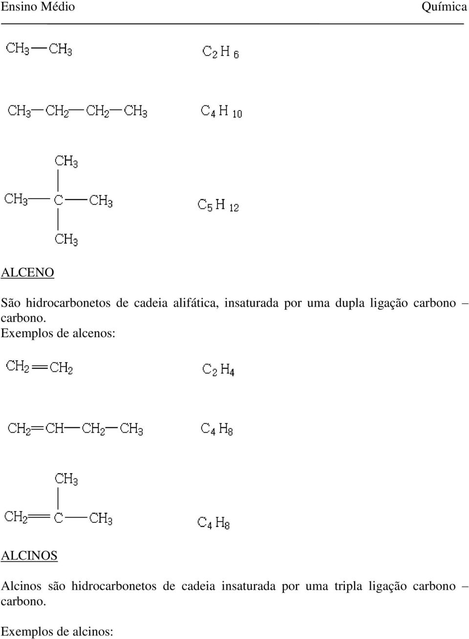 Exemplos de alcenos: ALCINOS Alcinos são hidrocarbonetos