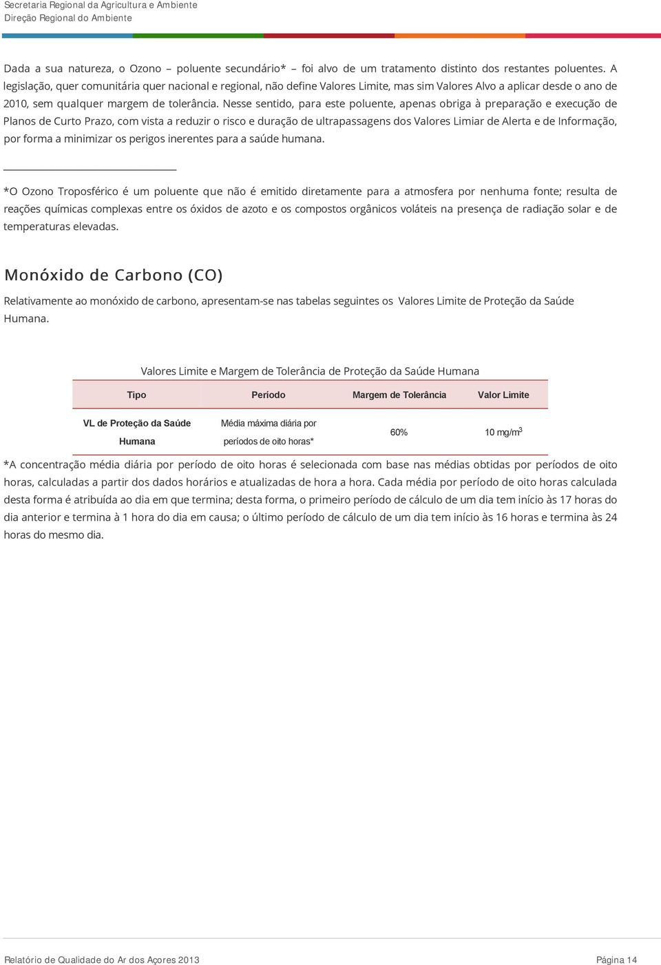 Nesse sentido, para este poluente, apenas obriga à preparação e execução de Planos de Curto Prazo, com vista a reduzir o risco e duração de ultrapassagens dos Valores Limiar de Alerta e de