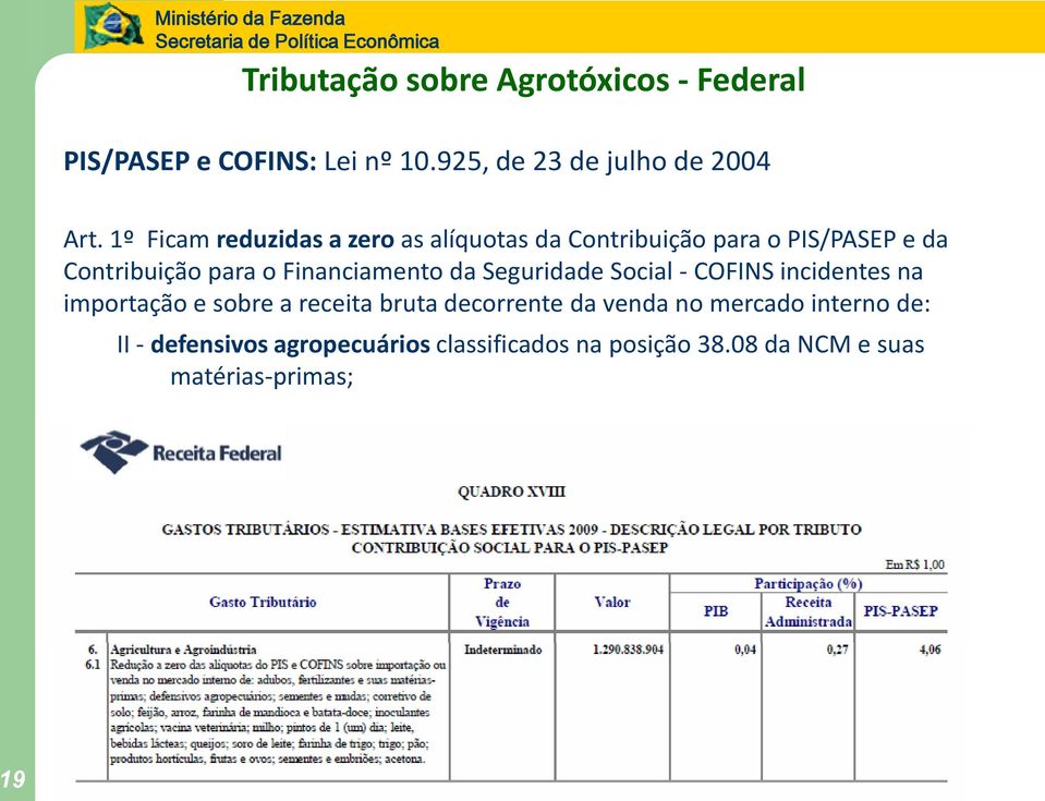 Financiamento da Seguridade Social - COFINS incidentes na importação e sobre a receita bruta decorrente da