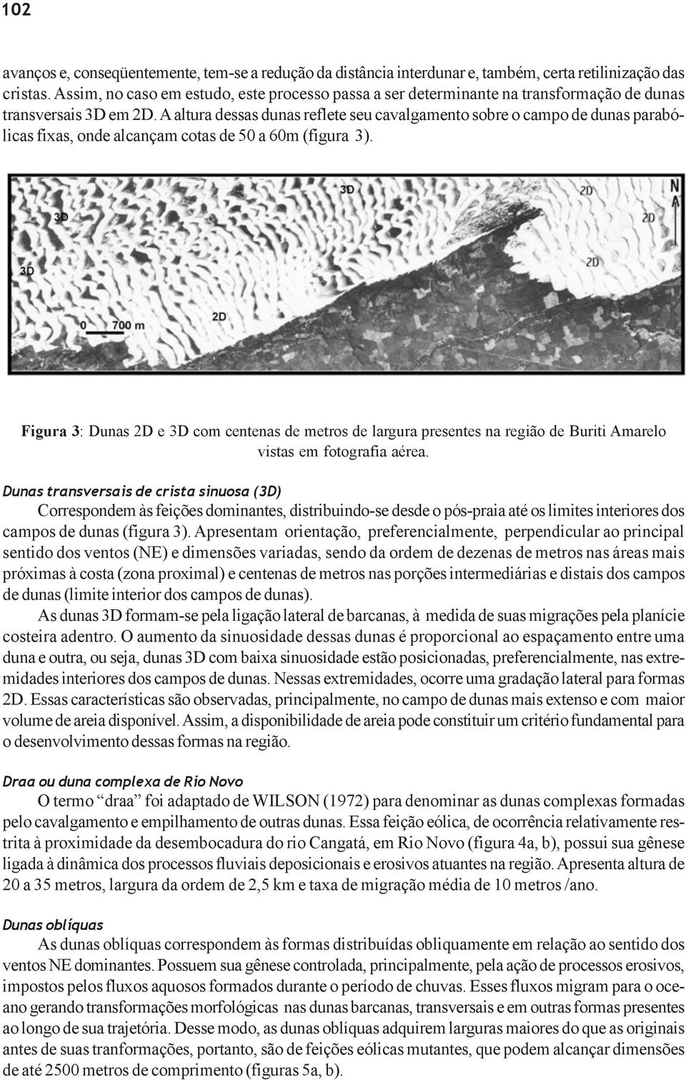 A altura dessas dunas reflete seu cavalgamento sobre o campo de dunas parabólicas fixas, onde alcançam cotas de 50 a 60m (figura 3).