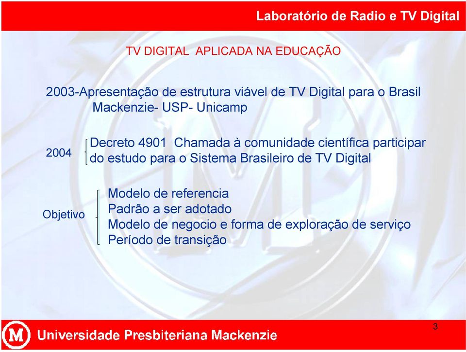 para o Sistema Brasileiro de TV Digital Objetivo Modelo de referencia Padrão a