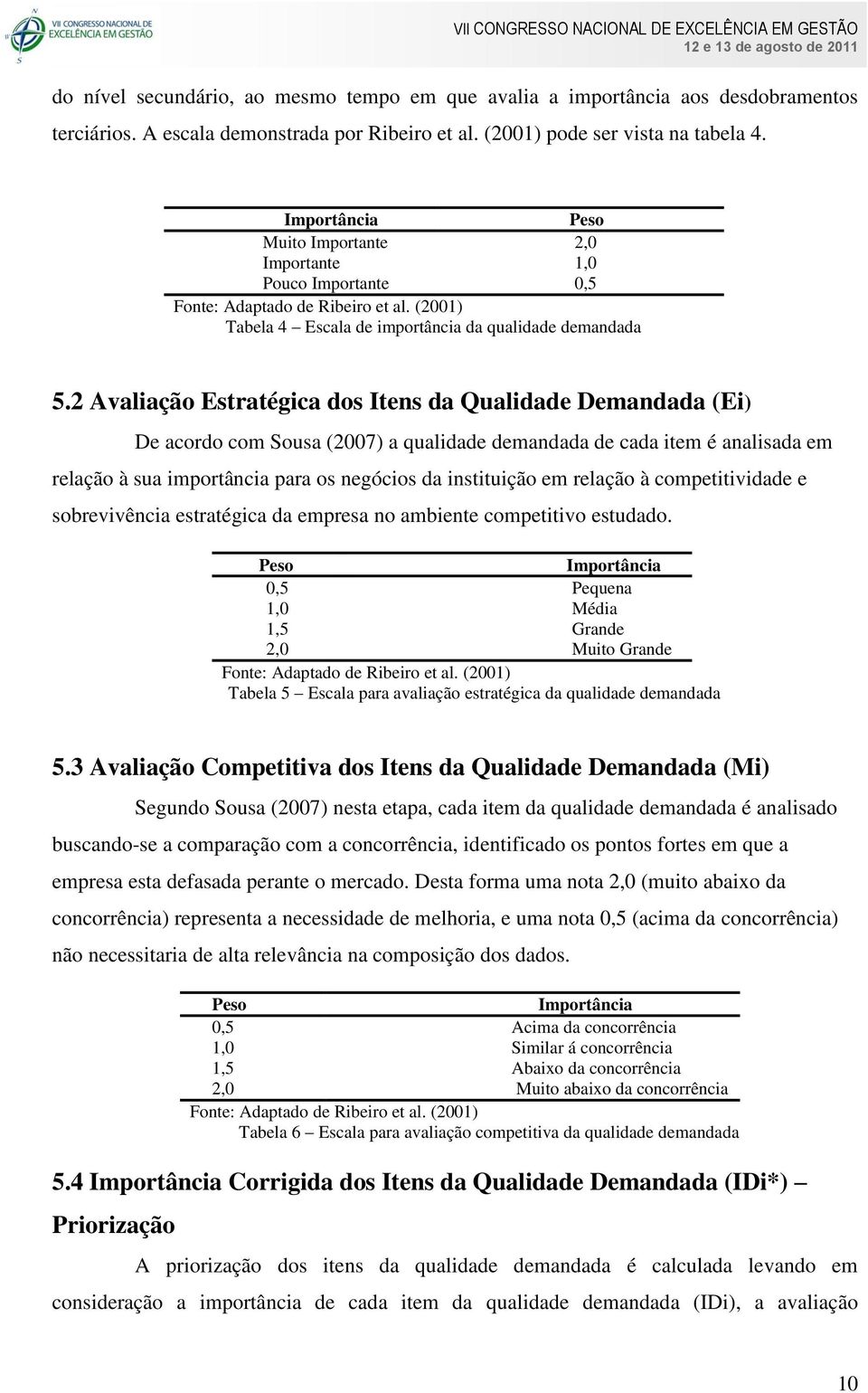 2 Avaliação Estratégica dos Itens da Qualidade Demandada (Ei) De acordo com Sousa (2007) a qualidade demandada de cada item é analisada em relação à sua importância para os negócios da instituição em