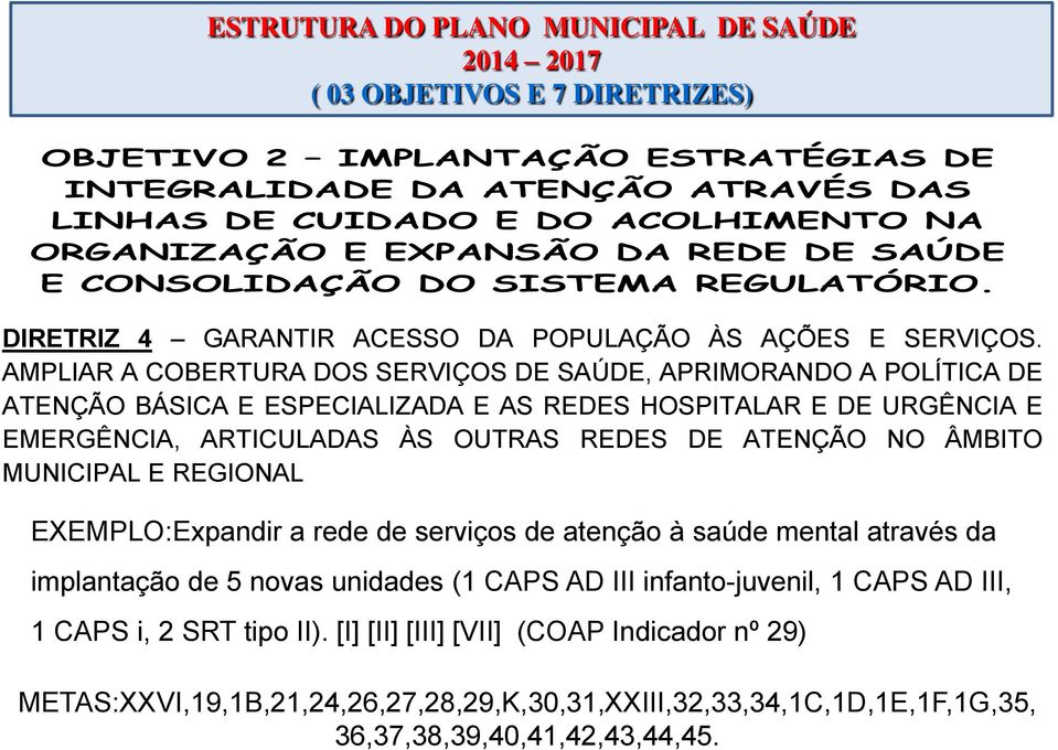 AMPLIAR A COBERTURA DOS SERVIÇOS DE SAÚDE, APRIMORANDO A POLÍTICA DE ATENÇÃO BÁSICA E ESPECIALIZADA E AS REDES HOSPITALAR E DE URGÊNCIA E EMERGÊNCIA, ARTICULADAS ÀS OUTRAS REDES DE ATENÇÃO NO ÂMBITO