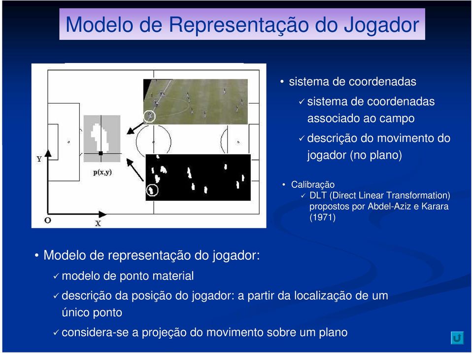 Abdel-Aziz e Karara (1971) Modelo de representação do jogador: modelo de ponto material descrição da