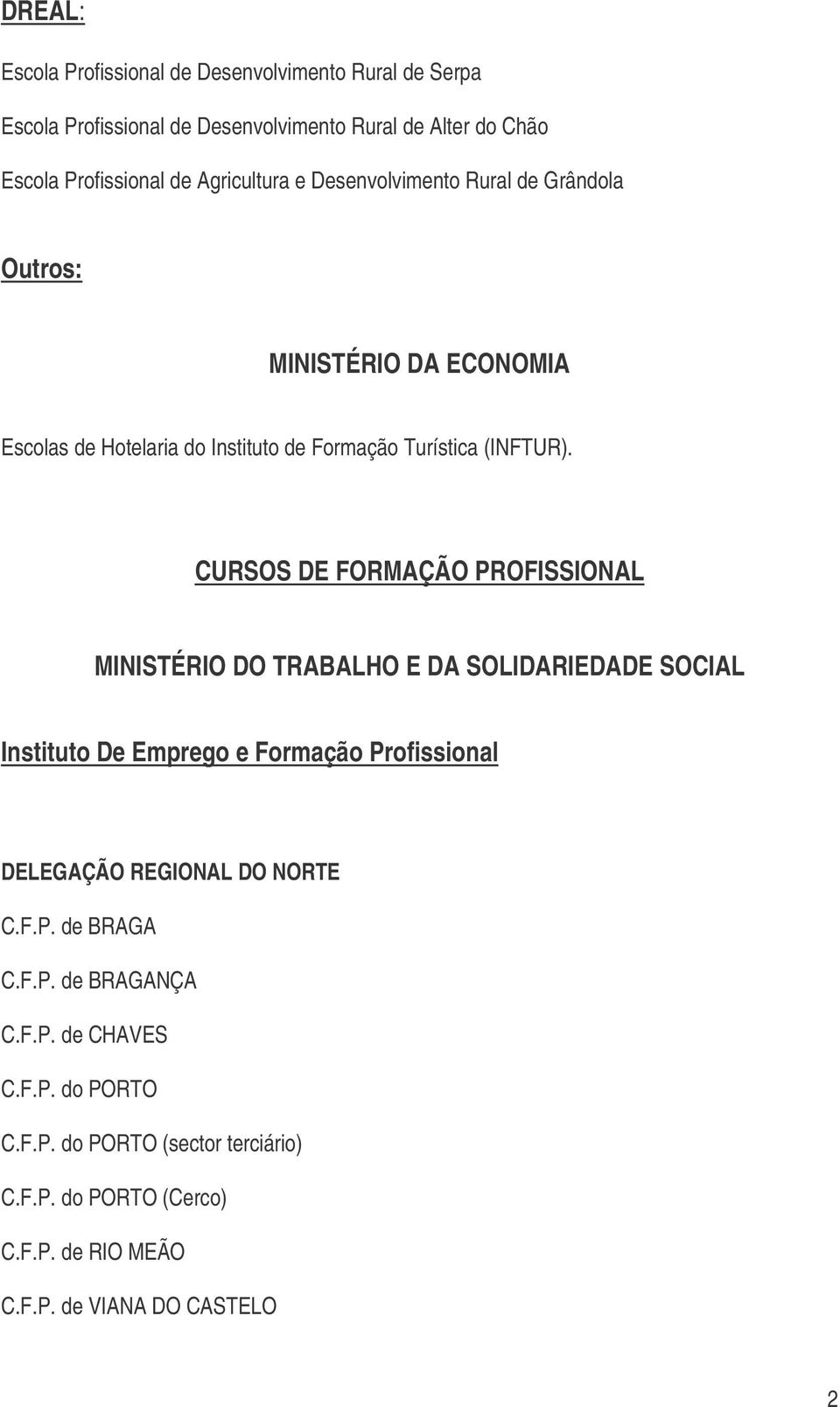 CURSOS DE FORMAÇÃO PROFISSIONAL MINISTÉRIO DO TRABALHO E DA SOLIDARIEDADE SOCIAL Instituto De Emprego e Formação Profissional DELEGAÇÃO REGIONAL DO NORTE