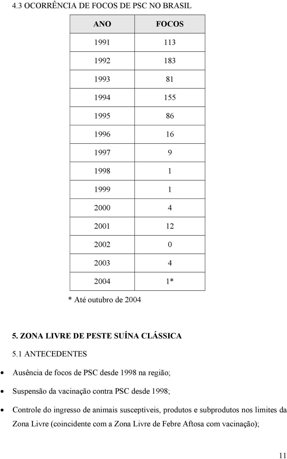 1 ANTECEDENTES Ausência de focos de PSC desde 1998 na região; Suspensão da vacinação contra PSC desde 1998; Controle do