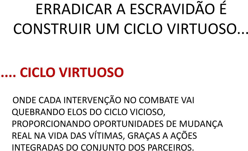 QUEBRANDO ELOS DO CICLO VICIOSO, PROPORCIONANDO OPORTUNIDADES DE