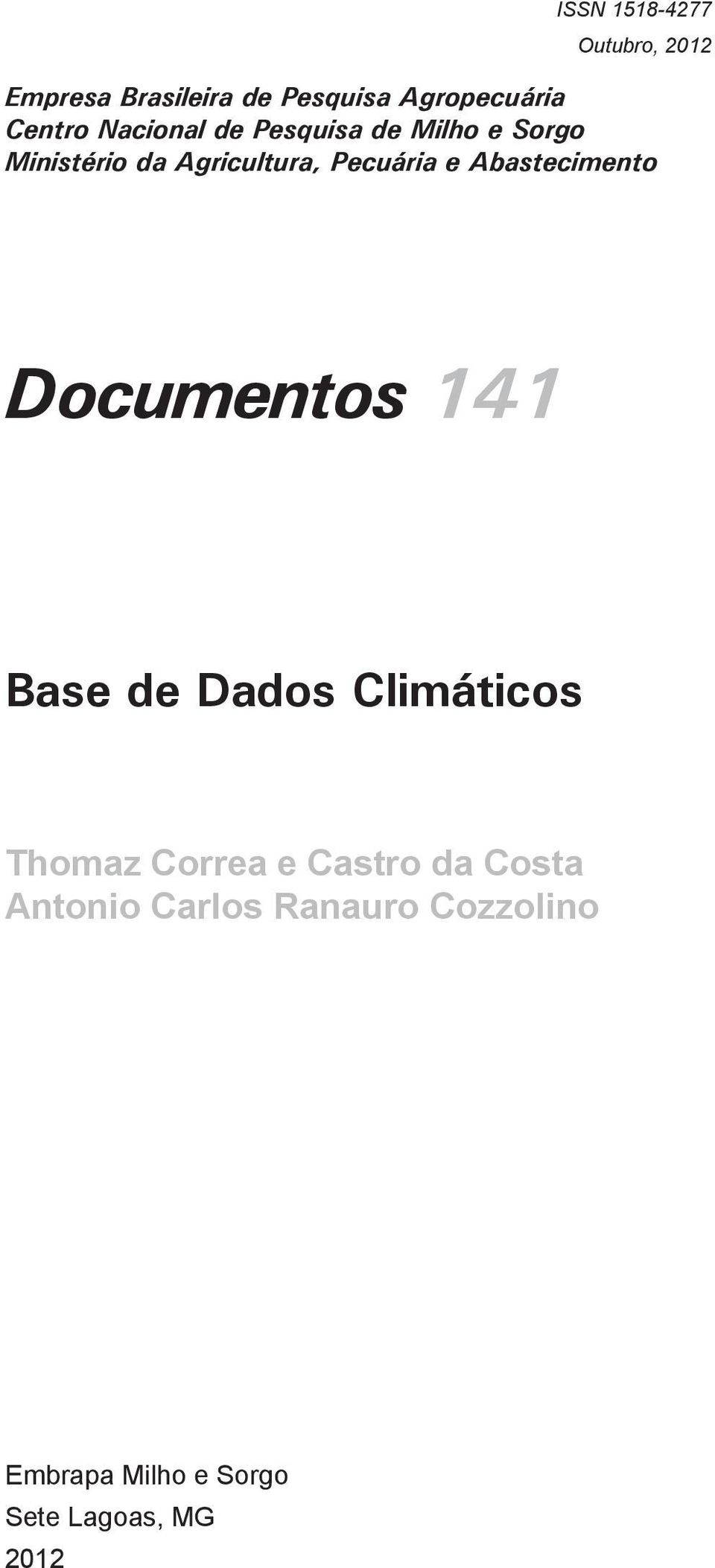 Abastecimento Documentos 141 Base de Dados Climáticos Thomaz Correa e Castro da