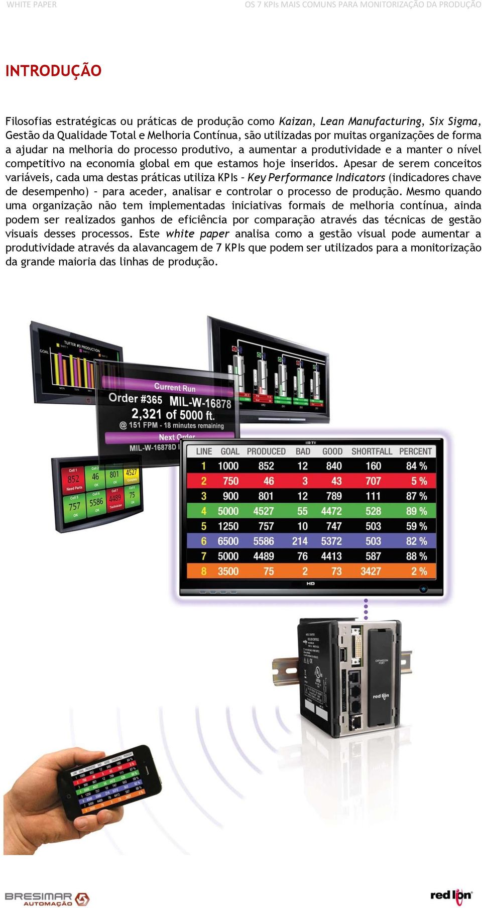 Apesar de serem conceitos variáveis, cada uma destas práticas utiliza KPIs Key Performance Indicators (indicadores chave de desempenho) para aceder, analisar e controlar o processo de produção.