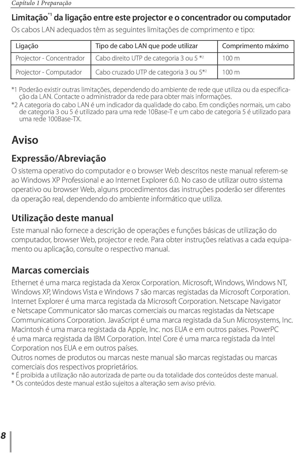 outras limitações, dependendo do ambiente de rede que utiliza ou da especificação da LAN. Contacte o administrador da rede para obter mais informações.