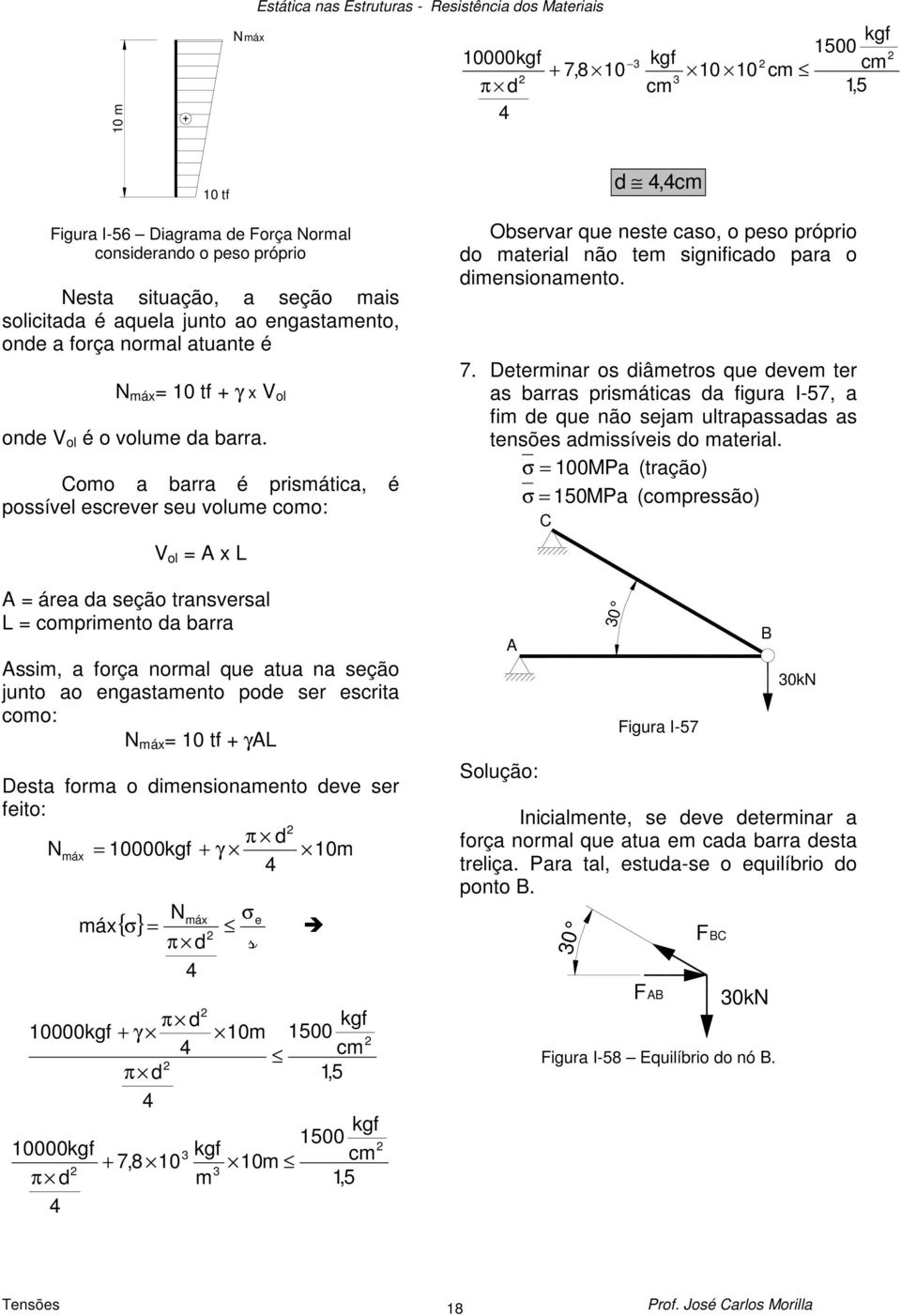 omo a barra é primática, é poíve ecrever eu voume como: V o x L área da eção tranvera L comprimento da barra im, a força norma que atua na eção junto ao engatamento pode er ecrita como: máx 10 tf +