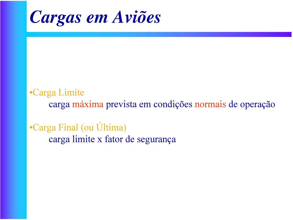 normais de oeração Carga Final (ou