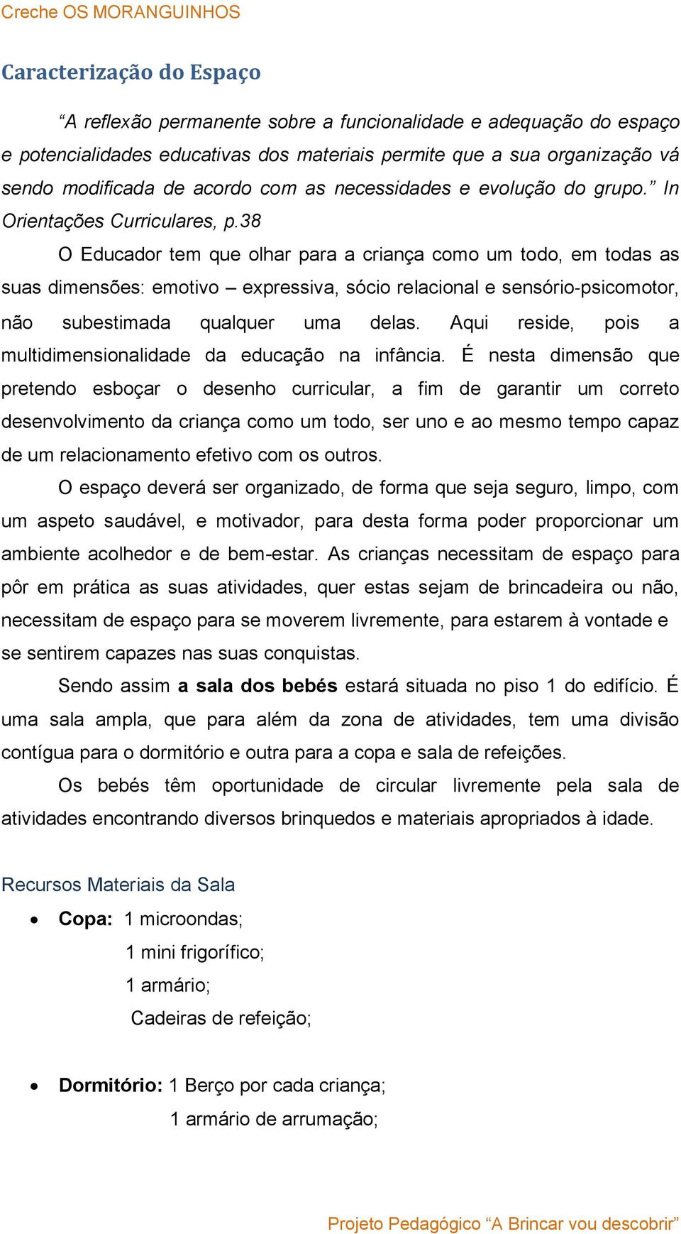 38 O Educador tem que olhar para a criança como um todo, em todas as suas dimensões: emotivo expressiva, sócio relacional e sensório psicomotor, não subestimada qualquer uma delas.