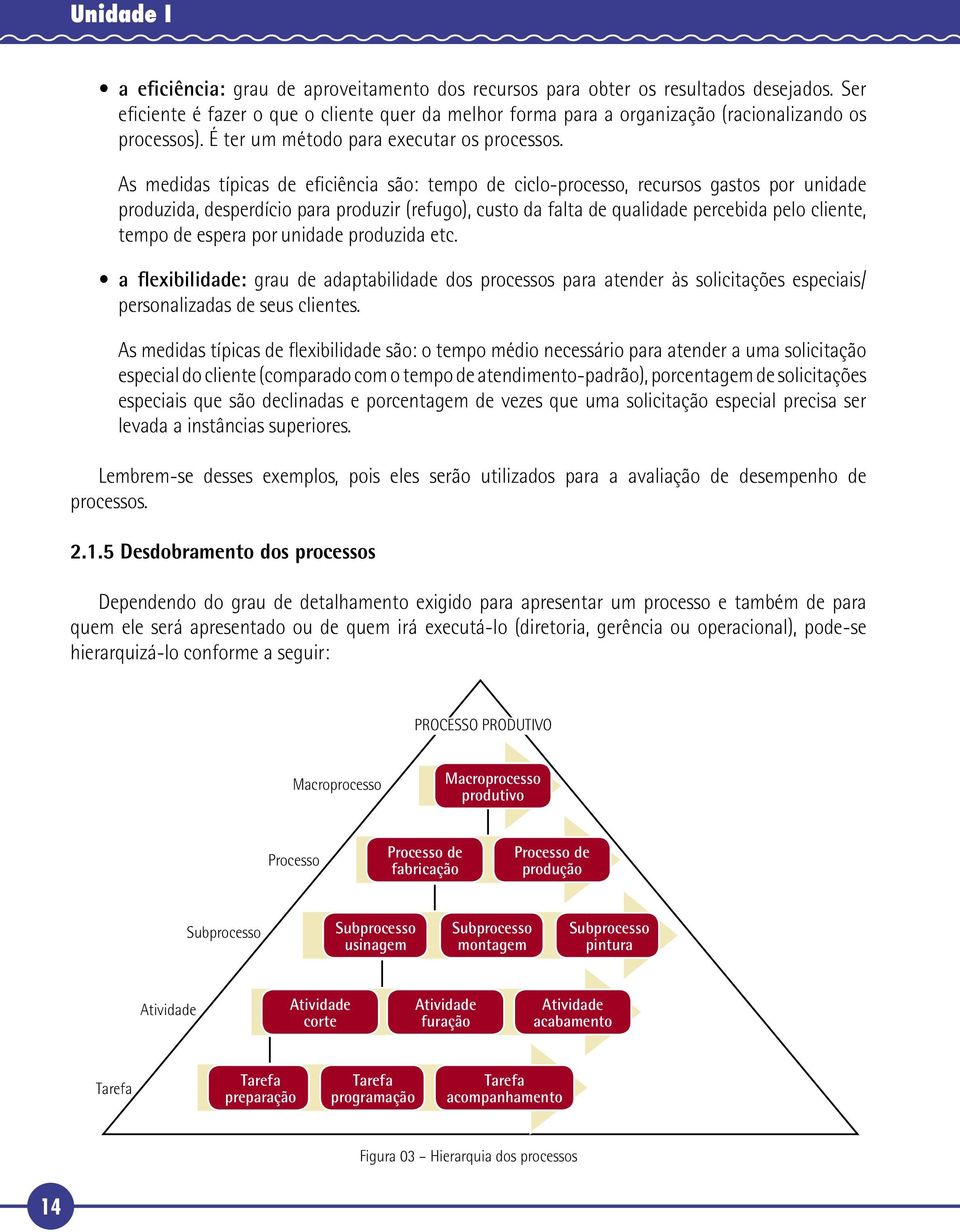 As medidas típicas de eficiência são: tempo de ciclo-processo, recursos gastos por unidade produzida, desperdício para produzir (refugo), custo da falta de qualidade percebida pelo cliente, tempo de