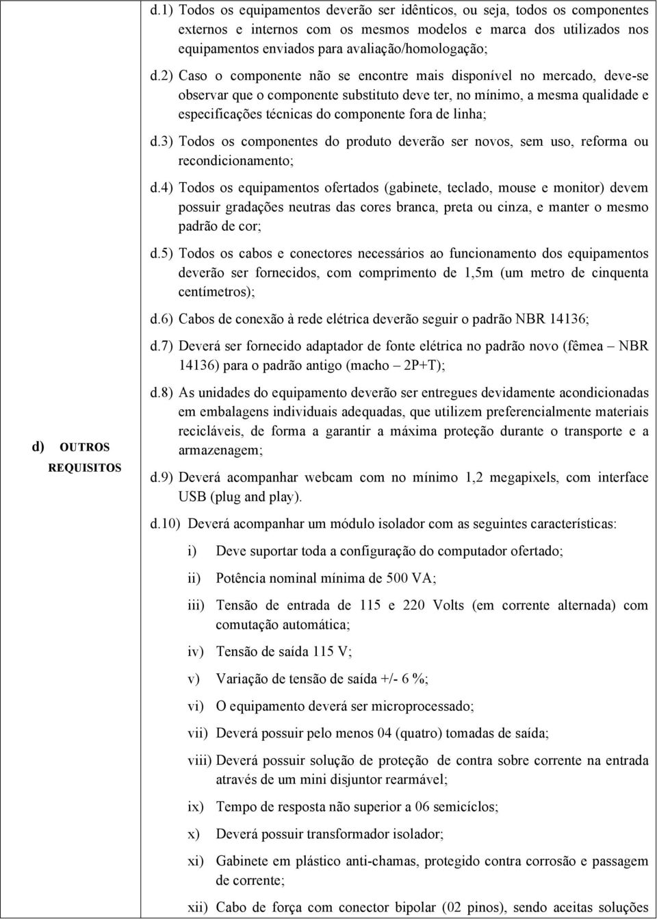 linha; d.3) Todos os componentes do produto deverão ser novos, sem uso, reforma ou recondicionamento; d.