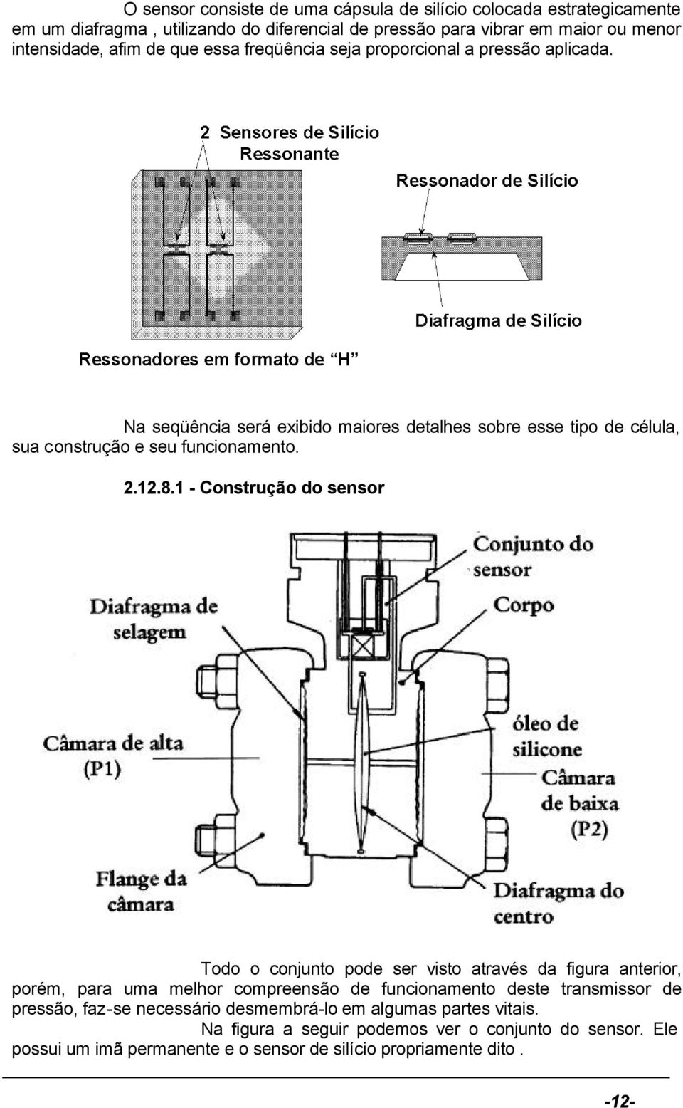 1 - Construção do sensor Todo o conjunto pode ser visto através da figura anterior, porém, para uma melhor compreensão de funcionamento deste transmissor de pressão, faz-se