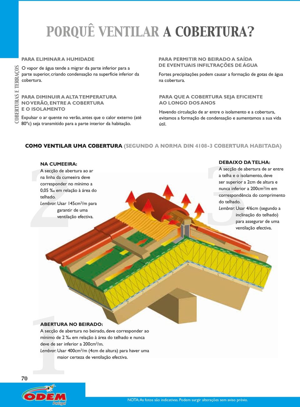 PARA PERMITIR NO BEIRADO A SAÍDA DE EVENTUAIS INFILTRAÇÕES DE ÁGUA Fortes precipitações podem causar a formação de gotas de água na cobertura.