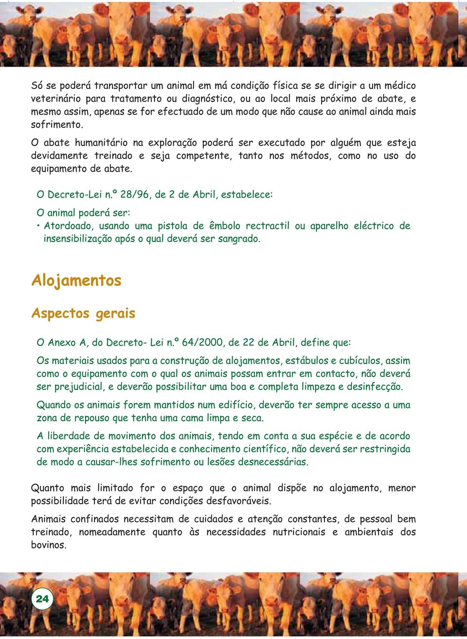 O abate humanitário na exploração poderá ser executado por alguém que esteja devidamente treinado e seja competente, tanto nos métodos, como no uso do equipamento de abate. O Decreto-Lei n.