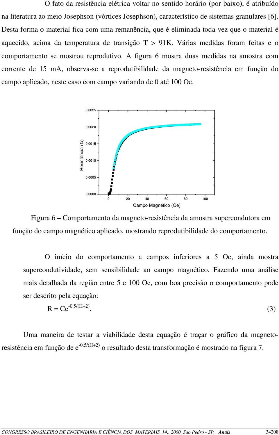 Várias medidas foram feitas e o comportamento se mostrou reprodutivo.