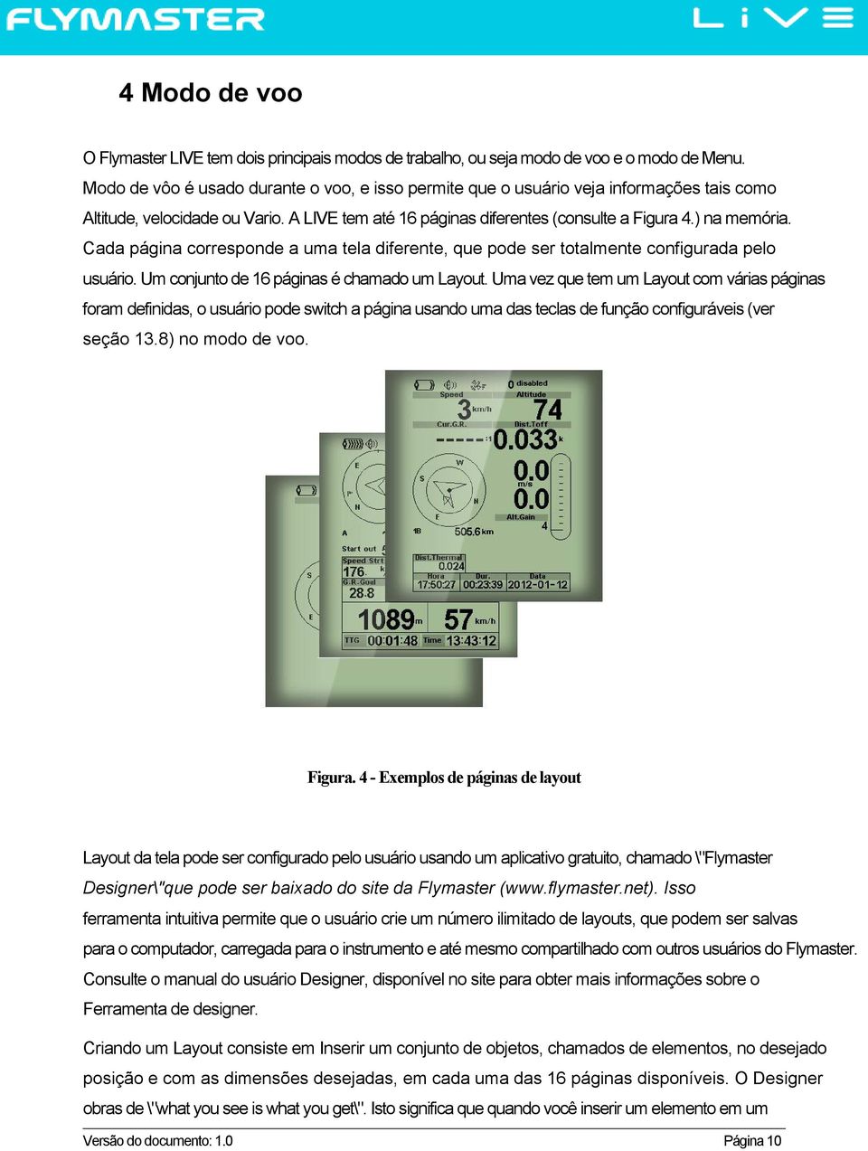 Cada página corresponde a uma tela diferente, que pode ser totalmente configurada pelo usuário. Um conjunto de 16 páginas é chamado um Layout.