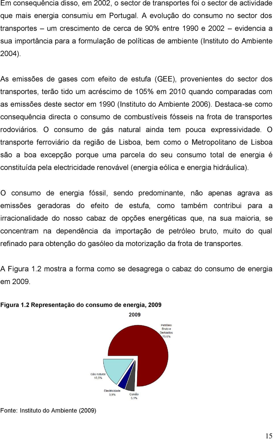 As emissões de gases com efeito de estufa (GEE), provenientes do sector dos transportes, terão tido um acréscimo de 105% em 2010 quando comparadas com as emissões deste sector em 1990 (Instituto do